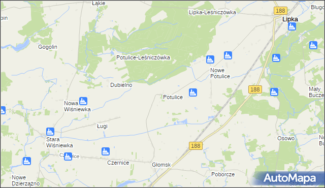 mapa Potulice gmina Lipka, Potulice gmina Lipka na mapie Targeo