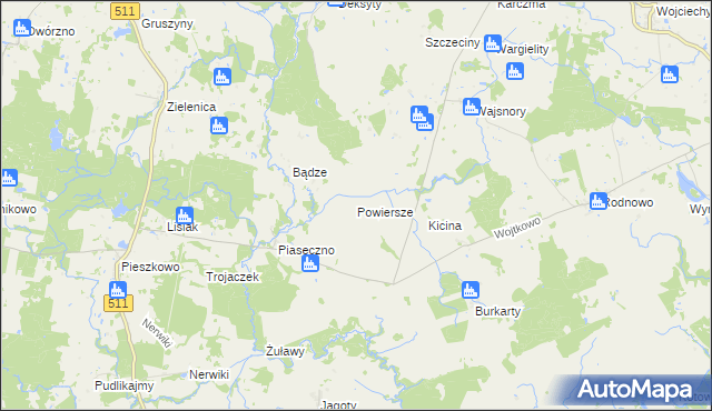 mapa Powiersze, Powiersze na mapie Targeo