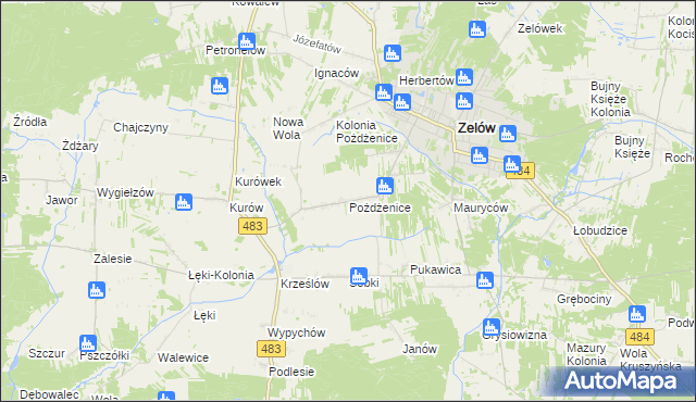 mapa Pożdżenice, Pożdżenice na mapie Targeo