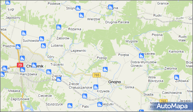 mapa Pożogi gmina Gnojno, Pożogi gmina Gnojno na mapie Targeo