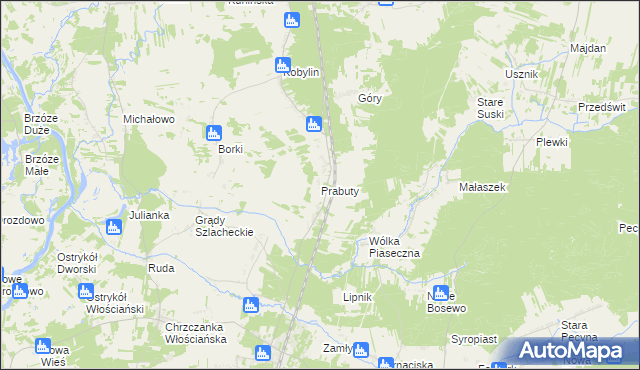 mapa Prabuty gmina Długosiodło, Prabuty gmina Długosiodło na mapie Targeo