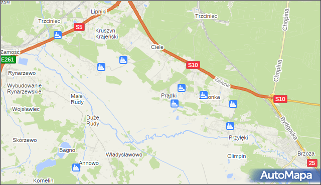 mapa Prądki, Prądki na mapie Targeo