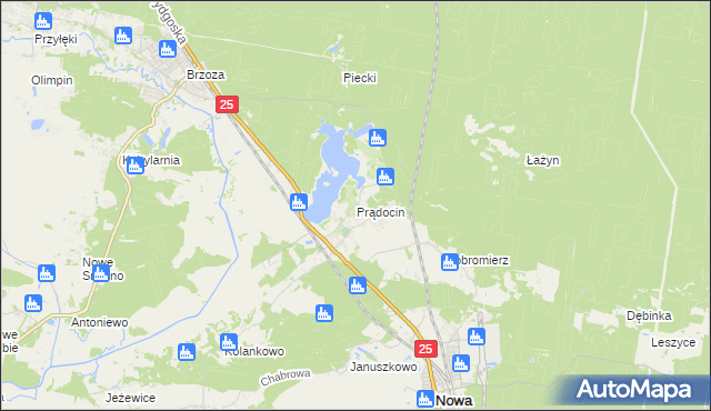 mapa Prądocin gmina Nowa Wieś Wielka, Prądocin gmina Nowa Wieś Wielka na mapie Targeo