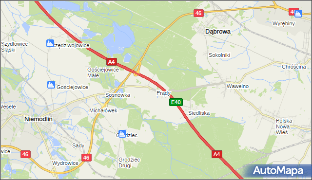 mapa Prądy gmina Dąbrowa, Prądy gmina Dąbrowa na mapie Targeo