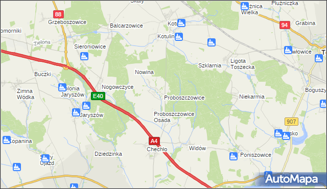 mapa Proboszczowice gmina Toszek, Proboszczowice gmina Toszek na mapie Targeo