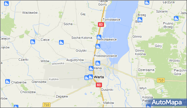 mapa Proboszczowice gmina Warta, Proboszczowice gmina Warta na mapie Targeo