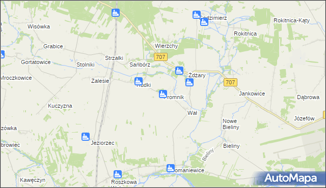 mapa Promnik gmina Nowe Miasto nad Pilicą, Promnik gmina Nowe Miasto nad Pilicą na mapie Targeo