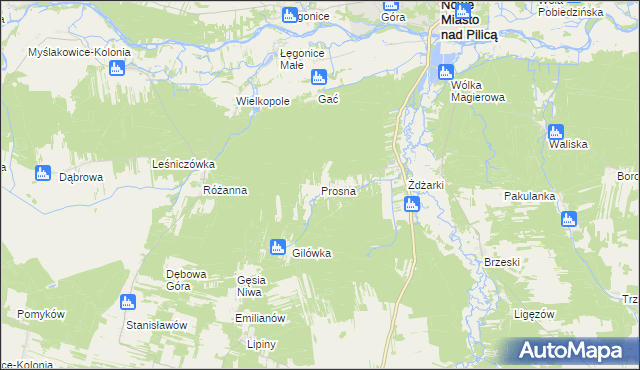 mapa Prosna gmina Nowe Miasto nad Pilicą, Prosna gmina Nowe Miasto nad Pilicą na mapie Targeo