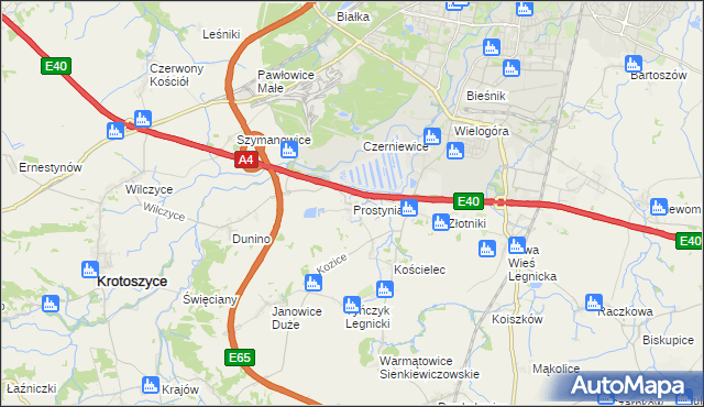 mapa Prostynia gmina Krotoszyce, Prostynia gmina Krotoszyce na mapie Targeo
