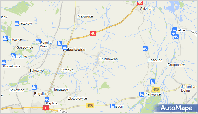 mapa Prusinowice gmina Pakosławice, Prusinowice gmina Pakosławice na mapie Targeo