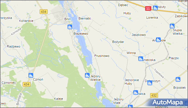 mapa Prusinowo gmina Kórnik, Prusinowo gmina Kórnik na mapie Targeo