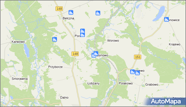 mapa Prusinowo gmina Łobez, Prusinowo gmina Łobez na mapie Targeo