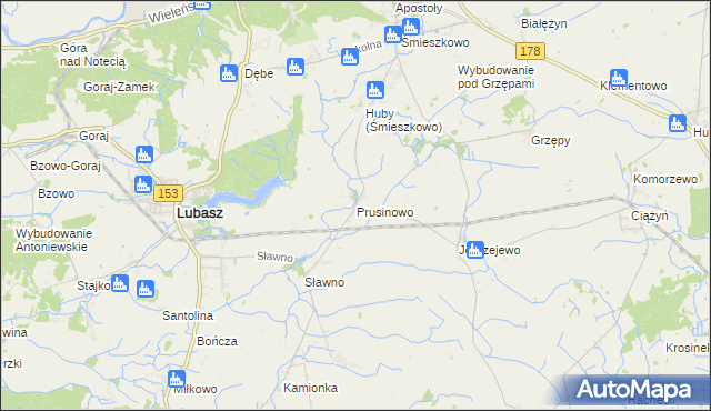 mapa Prusinowo gmina Lubasz, Prusinowo gmina Lubasz na mapie Targeo