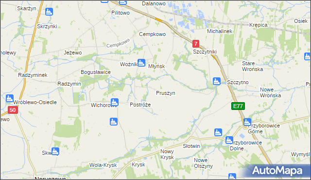 mapa Pruszyn gmina Płońsk, Pruszyn gmina Płońsk na mapie Targeo