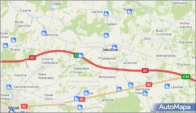mapa Przedewsie gmina Jakubów, Przedewsie gmina Jakubów na mapie Targeo