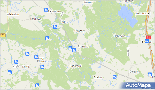 mapa Przeradz gmina Grzmiąca, Przeradz gmina Grzmiąca na mapie Targeo