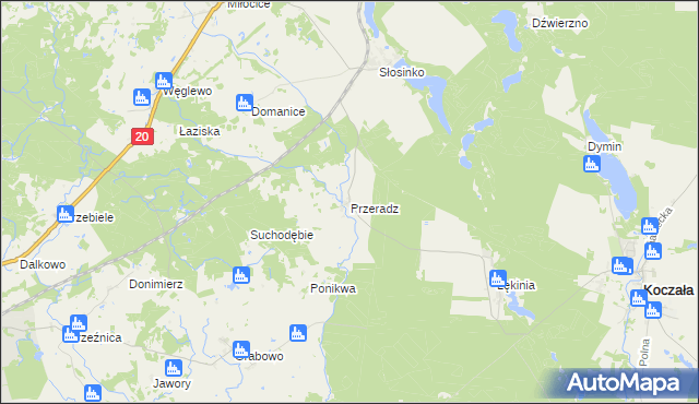 mapa Przeradz gmina Miastko, Przeradz gmina Miastko na mapie Targeo