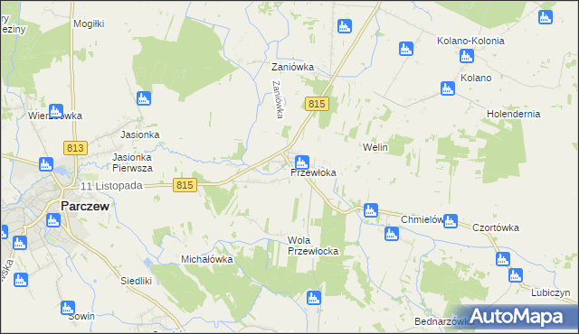 mapa Przewłoka gmina Parczew, Przewłoka gmina Parczew na mapie Targeo