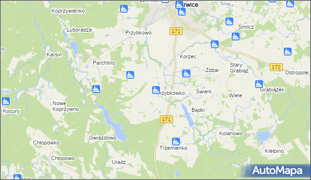 mapa Przybkówko, Przybkówko na mapie Targeo