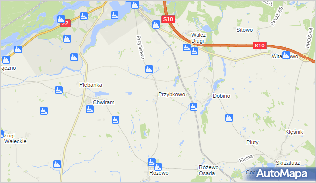 mapa Przybkowo gmina Wałcz, Przybkowo gmina Wałcz na mapie Targeo