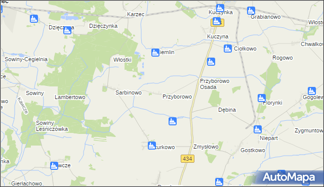 mapa Przyborowo gmina Krobia, Przyborowo gmina Krobia na mapie Targeo