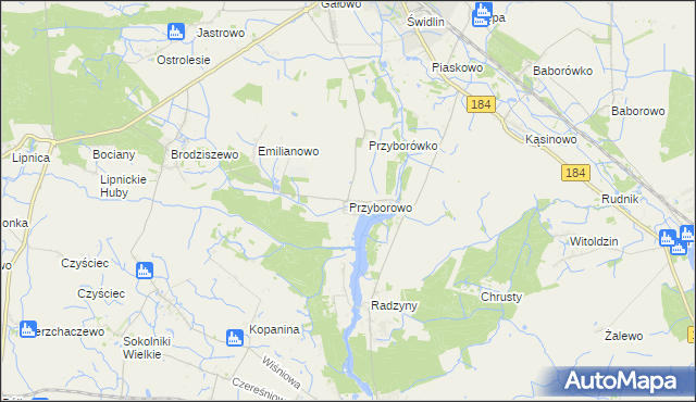 mapa Przyborowo gmina Szamotuły, Przyborowo gmina Szamotuły na mapie Targeo