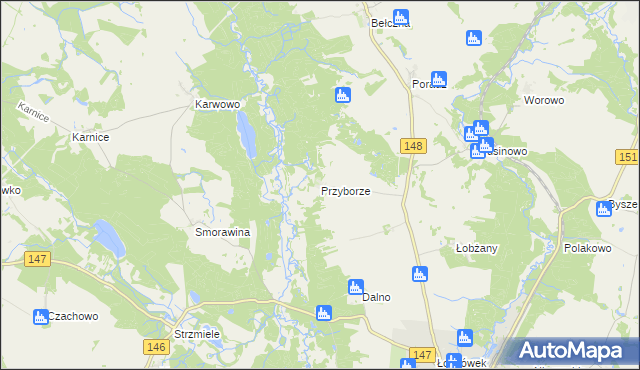 mapa Przyborze gmina Łobez, Przyborze gmina Łobez na mapie Targeo