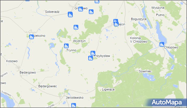 mapa Przybysław gmina Krzęcin, Przybysław gmina Krzęcin na mapie Targeo