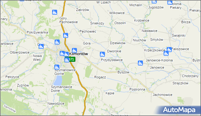 mapa Przybysławice gmina Klimontów, Przybysławice gmina Klimontów na mapie Targeo