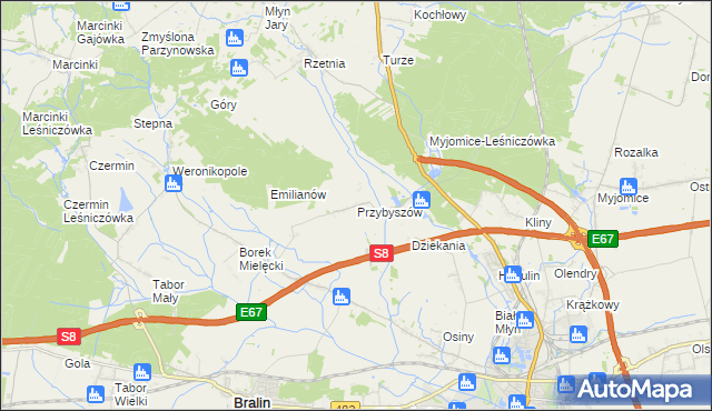 mapa Przybyszów gmina Kępno, Przybyszów gmina Kępno na mapie Targeo