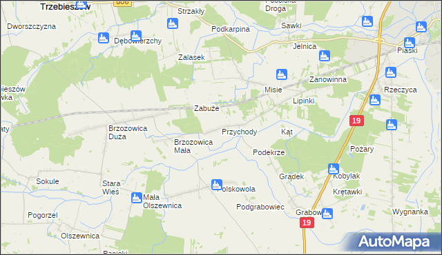 mapa Przychody gmina Międzyrzec Podlaski, Przychody gmina Międzyrzec Podlaski na mapie Targeo