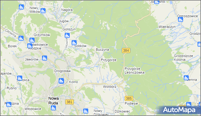mapa Przygórze gmina Nowa Ruda, Przygórze gmina Nowa Ruda na mapie Targeo