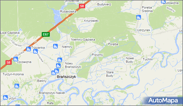 mapa Przyjmy gmina Brańszczyk, Przyjmy gmina Brańszczyk na mapie Targeo