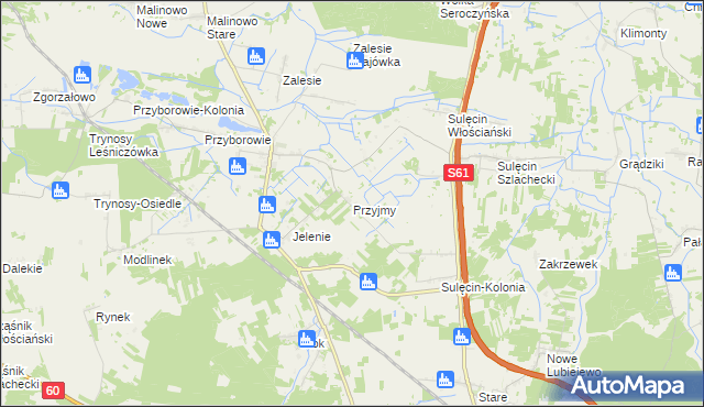 mapa Przyjmy gmina Ostrów Mazowiecka, Przyjmy gmina Ostrów Mazowiecka na mapie Targeo