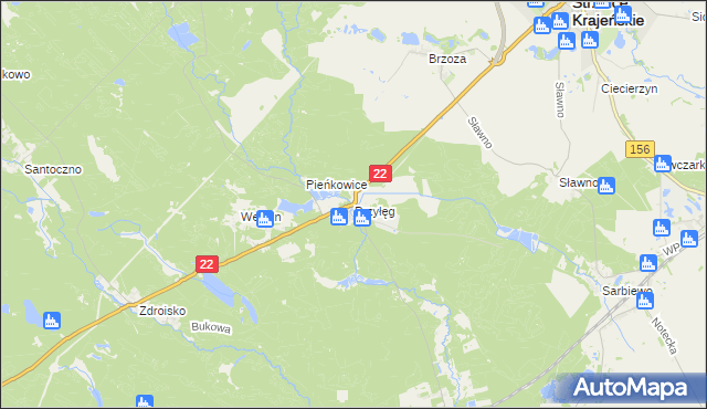 mapa Przyłęg gmina Strzelce Krajeńskie, Przyłęg gmina Strzelce Krajeńskie na mapie Targeo