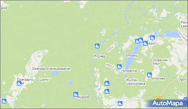 mapa Przyłęg gmina Trzcianka, Przyłęg gmina Trzcianka na mapie Targeo