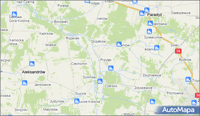 mapa Przyłęk gmina Paradyż, Przyłęk gmina Paradyż na mapie Targeo