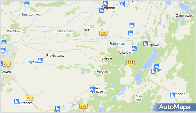 mapa Przylesie gmina Wijewo, Przylesie gmina Wijewo na mapie Targeo