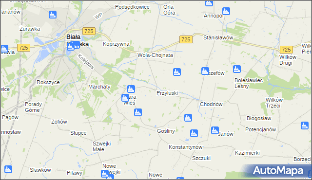 mapa Przyłuski gmina Biała Rawska, Przyłuski gmina Biała Rawska na mapie Targeo