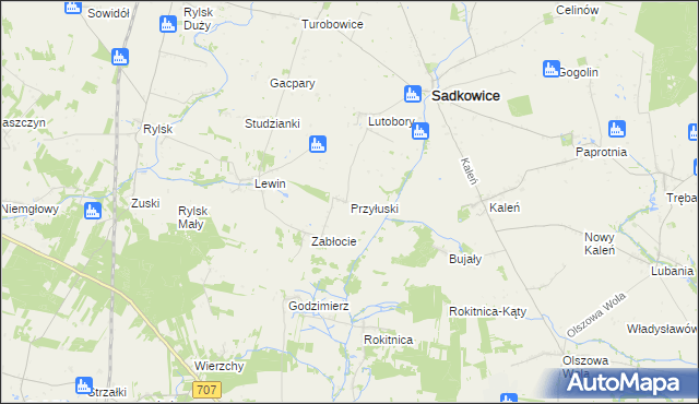 mapa Przyłuski gmina Sadkowice, Przyłuski gmina Sadkowice na mapie Targeo