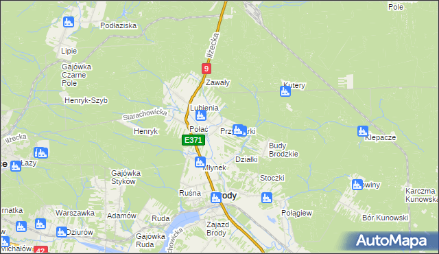 mapa Przymiarki gmina Brody, Przymiarki gmina Brody na mapie Targeo