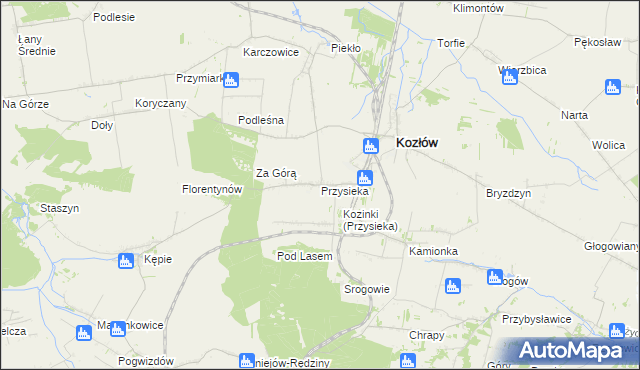 mapa Przysieka gmina Kozłów, Przysieka gmina Kozłów na mapie Targeo