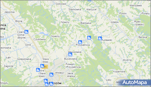 mapa Przysietnica gmina Brzozów, Przysietnica gmina Brzozów na mapie Targeo