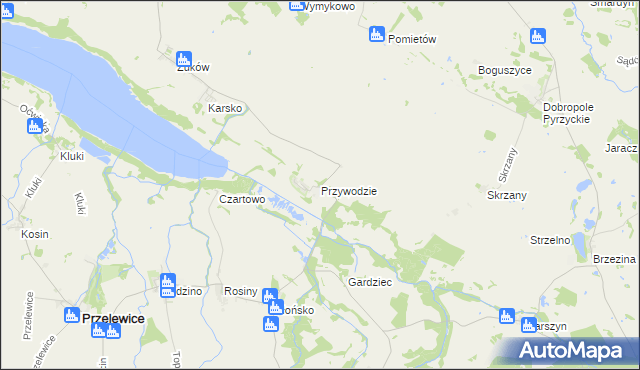 mapa Przywodzie gmina Przelewice, Przywodzie gmina Przelewice na mapie Targeo