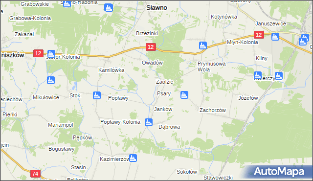 mapa Psary gmina Sławno, Psary gmina Sławno na mapie Targeo