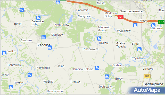 mapa Ptaszkowice, Ptaszkowice na mapie Targeo