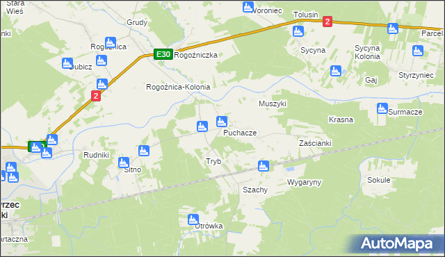 mapa Puchacze gmina Międzyrzec Podlaski, Puchacze gmina Międzyrzec Podlaski na mapie Targeo