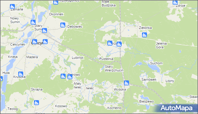 mapa Pustelnia gmina Cekcyn, Pustelnia gmina Cekcyn na mapie Targeo