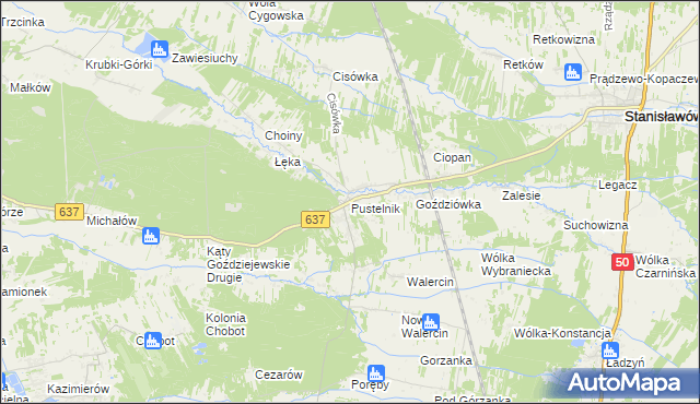 mapa Pustelnik gmina Stanisławów, Pustelnik gmina Stanisławów na mapie Targeo