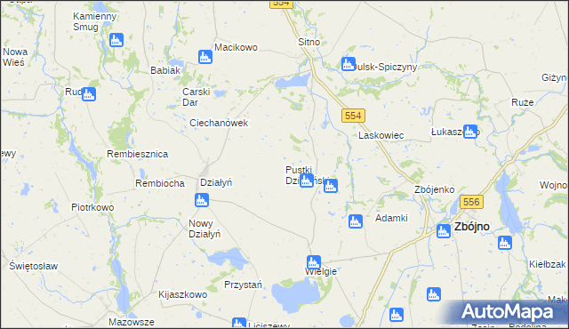 mapa Pustki Działyńskie, Pustki Działyńskie na mapie Targeo